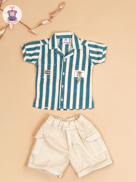 Teal Green - Boys Readymade Cotton Shirts & Shorts