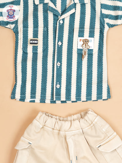 Teal Green - Boys Readymade Cotton Shirts & Shorts