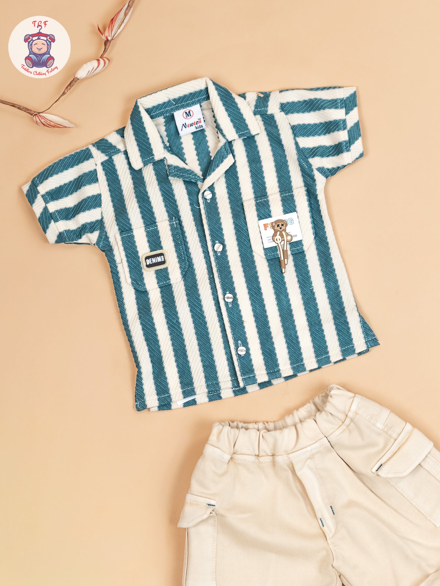 Teal Green - Boys Readymade Cotton Shirts & Shorts