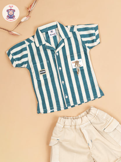 Teal Green - Boys Readymade Cotton Shirts & Shorts