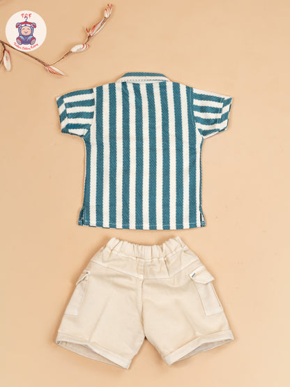 Teal Green - Boys Readymade Cotton Shirts & Shorts