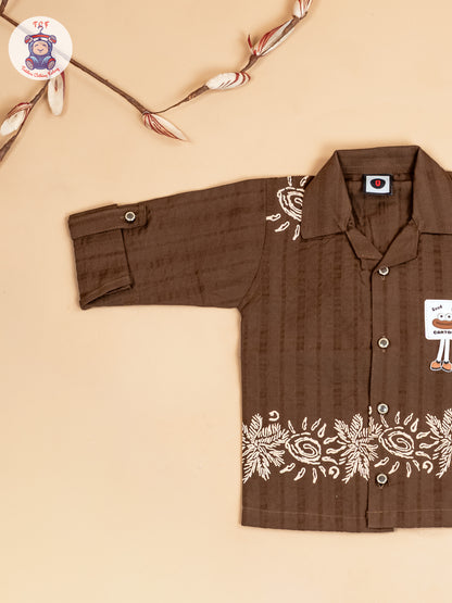 Brown & Beige - Boys Readymade Cotton Shirts & Pant