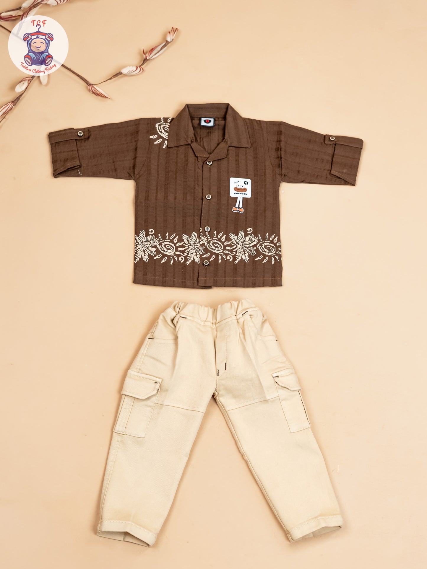 Brown & Beige - Boys Readymade Cotton Shirts & Pant
