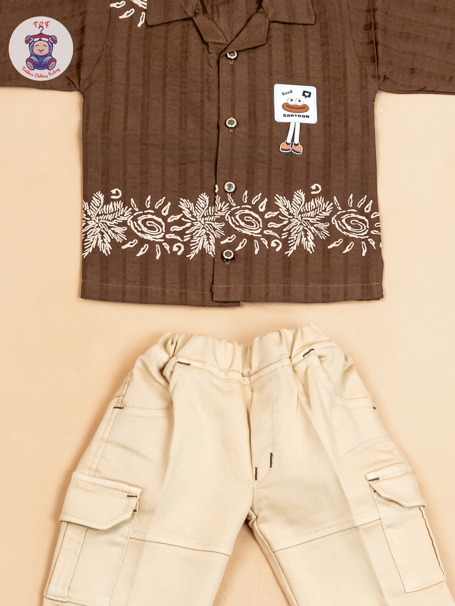 Brown & Beige - Boys Readymade Cotton Shirts & Pant