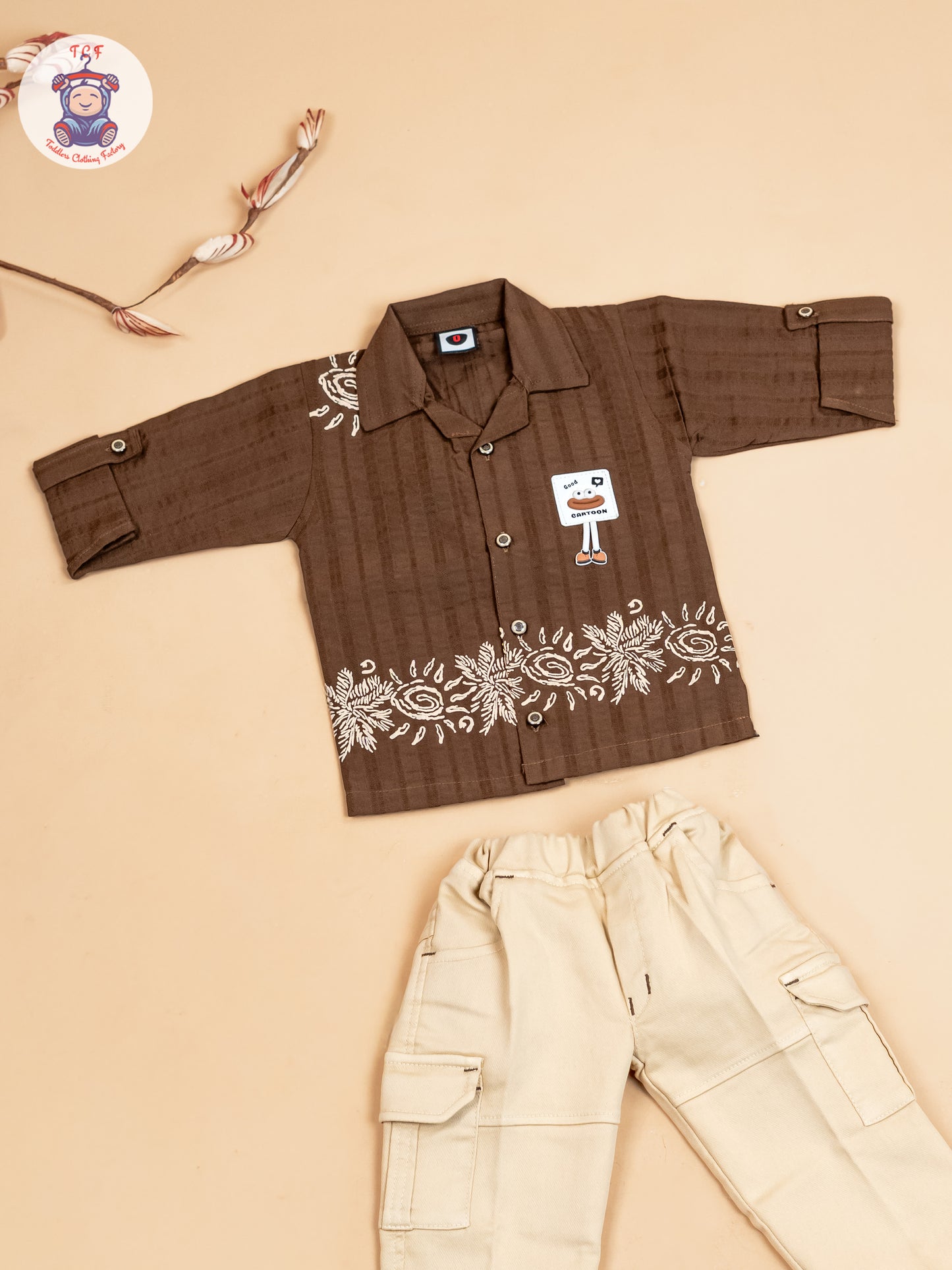 Brown & Beige - Boys Readymade Cotton Shirts & Pant
