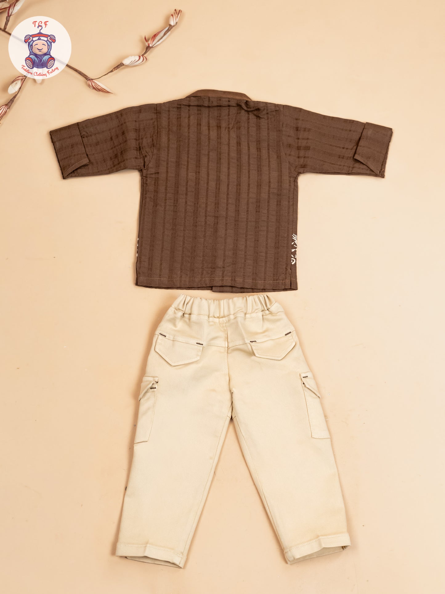 Brown & Beige - Boys Readymade Cotton Shirts & Pant