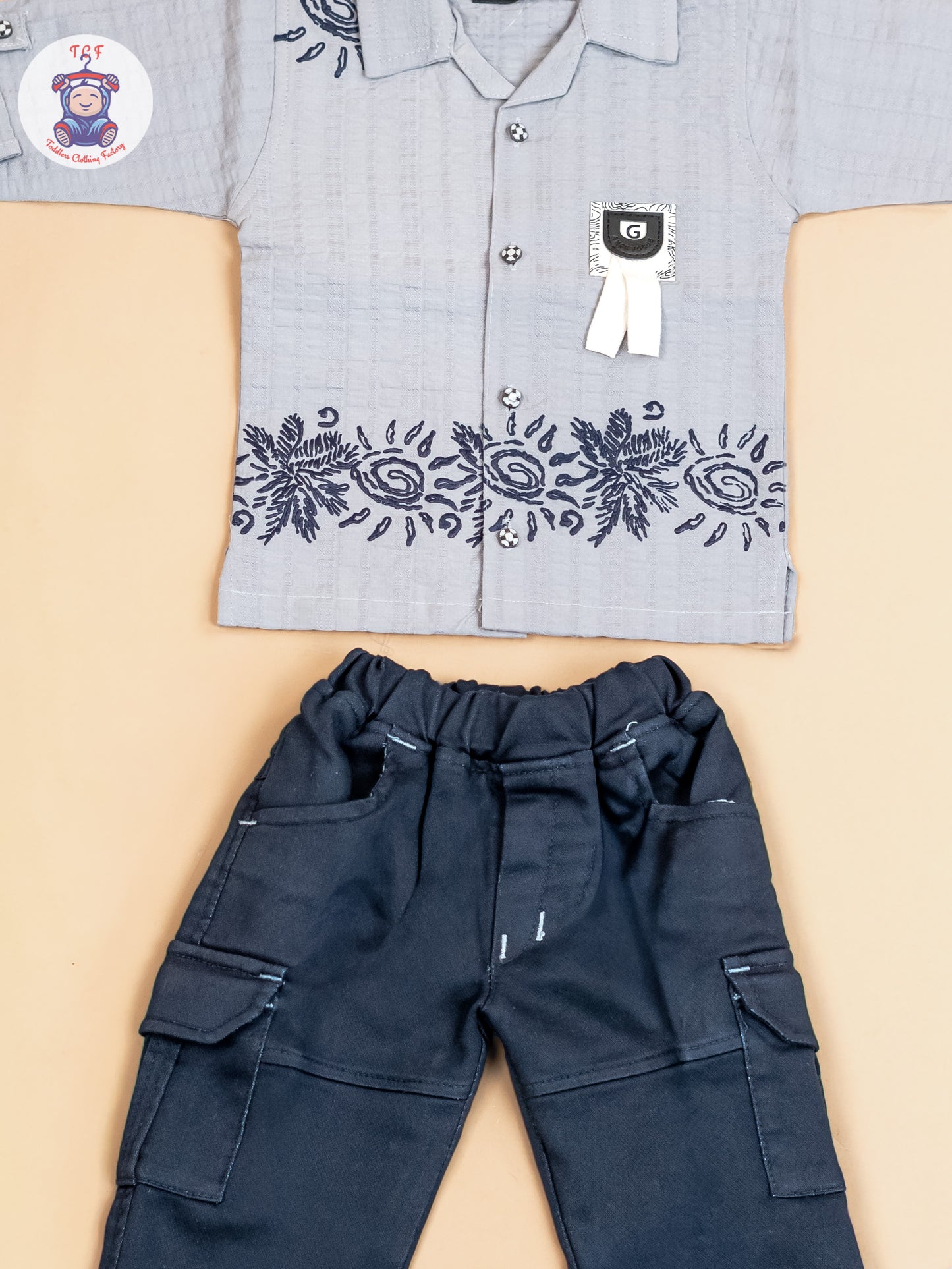 Grey & Navy Blue -Boys Readymade Cotton Shirts & Pant