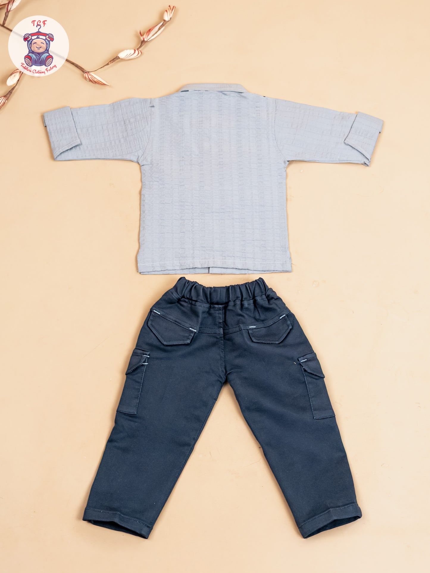 Grey & Navy Blue -Boys Readymade Cotton Shirts & Pant