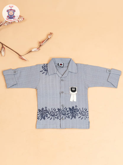 Grey & Navy Blue -Boys Readymade Cotton Shirts & Pant