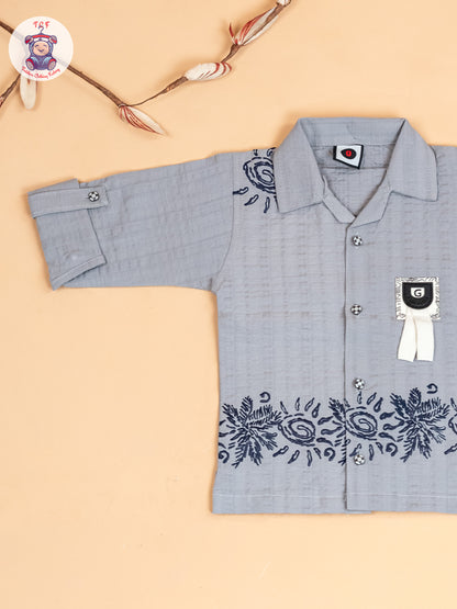 Grey & Navy Blue -Boys Readymade Cotton Shirts & Pant