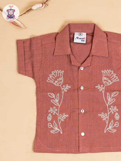 Brown & Beige - Boys Readymade Cotton Shirts & Shorts