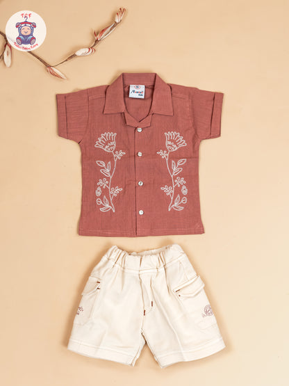 Brown & Beige - Boys Readymade Cotton Shirts & Shorts