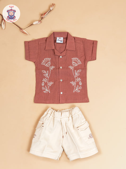 Brown & Beige - Boys Readymade Cotton Shirts & Shorts