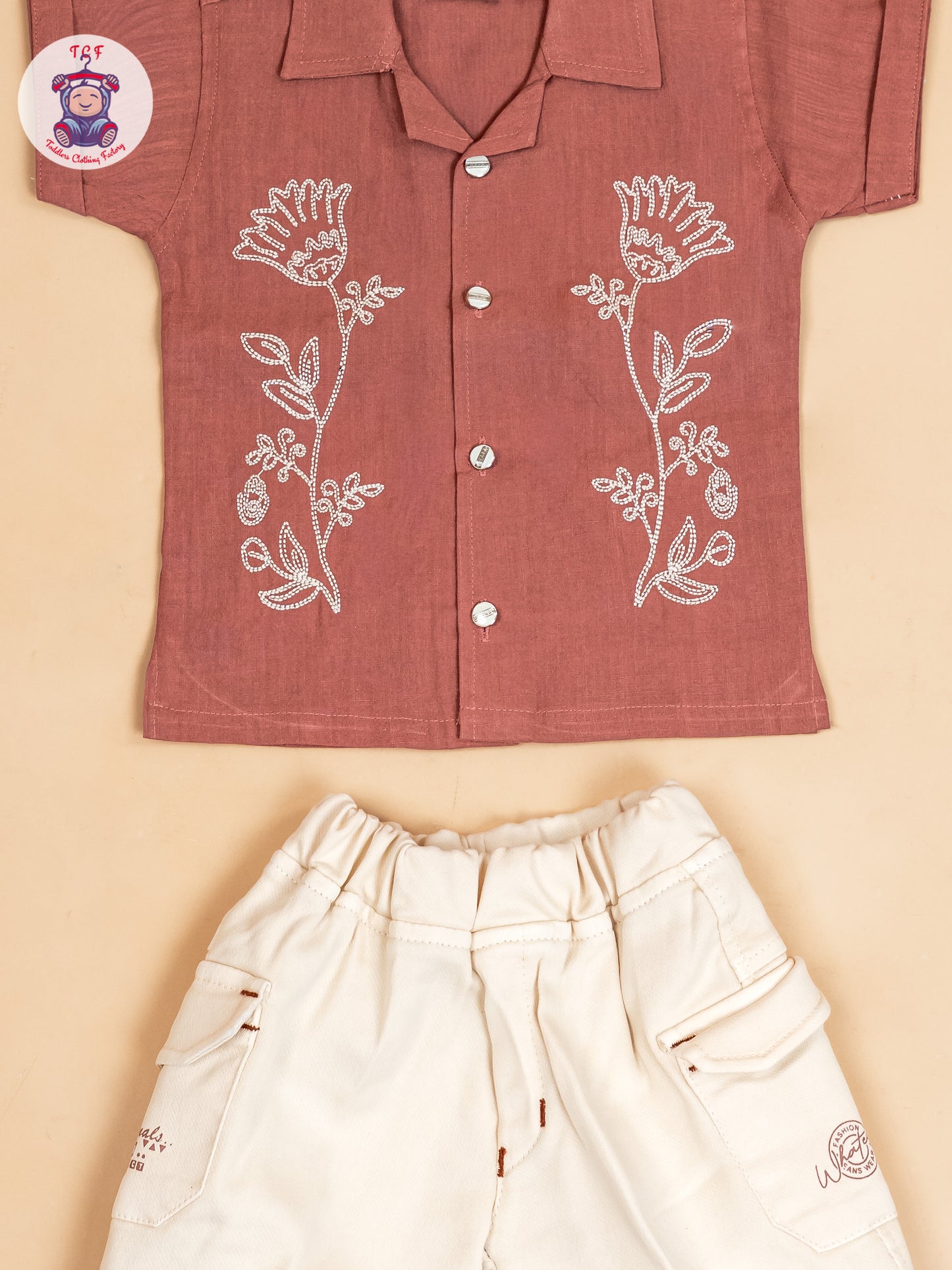 Brown & Beige - Boys Readymade Cotton Shirts & Shorts