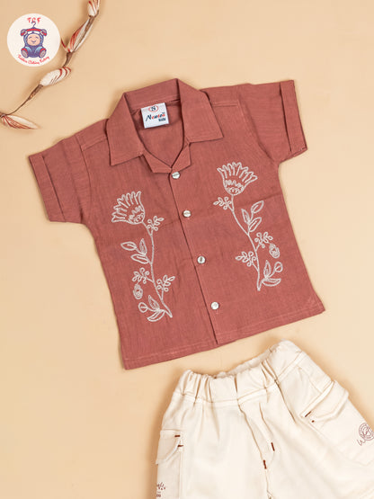 Brown & Beige - Boys Readymade Cotton Shirts & Shorts