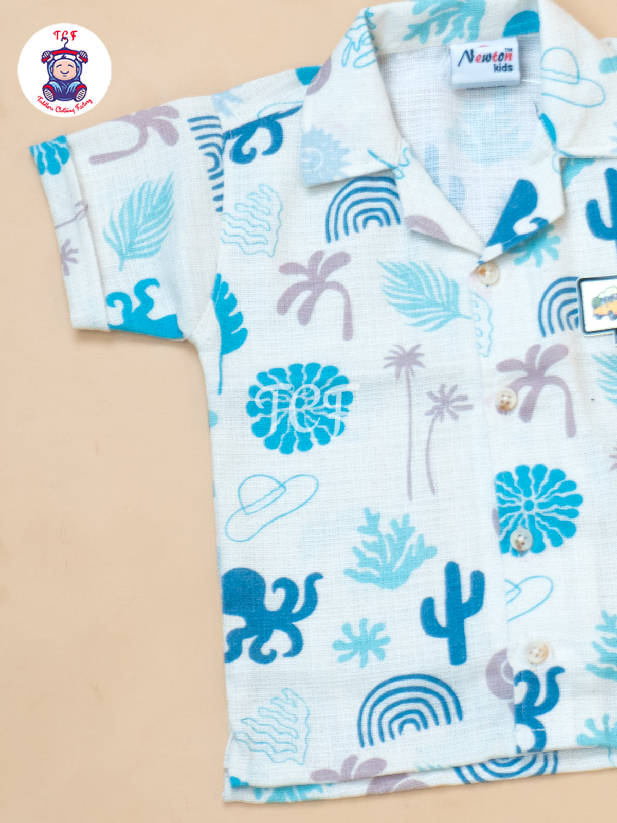 Cream & Blue - Boys Readymade Cotton Shirts & Shorts
