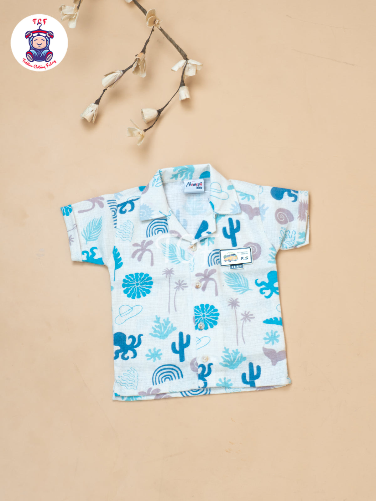 Cream & Blue - Boys Readymade Cotton Shirts & Shorts