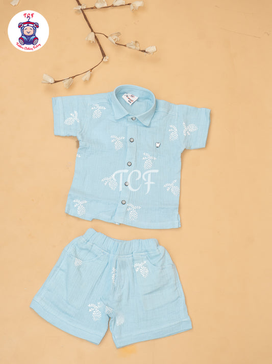 Sky Blue - Boys Readymade Cotton Shirts & Shorts