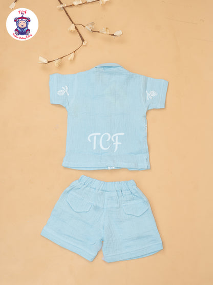Sky Blue - Boys Readymade Cotton Shirts & Shorts