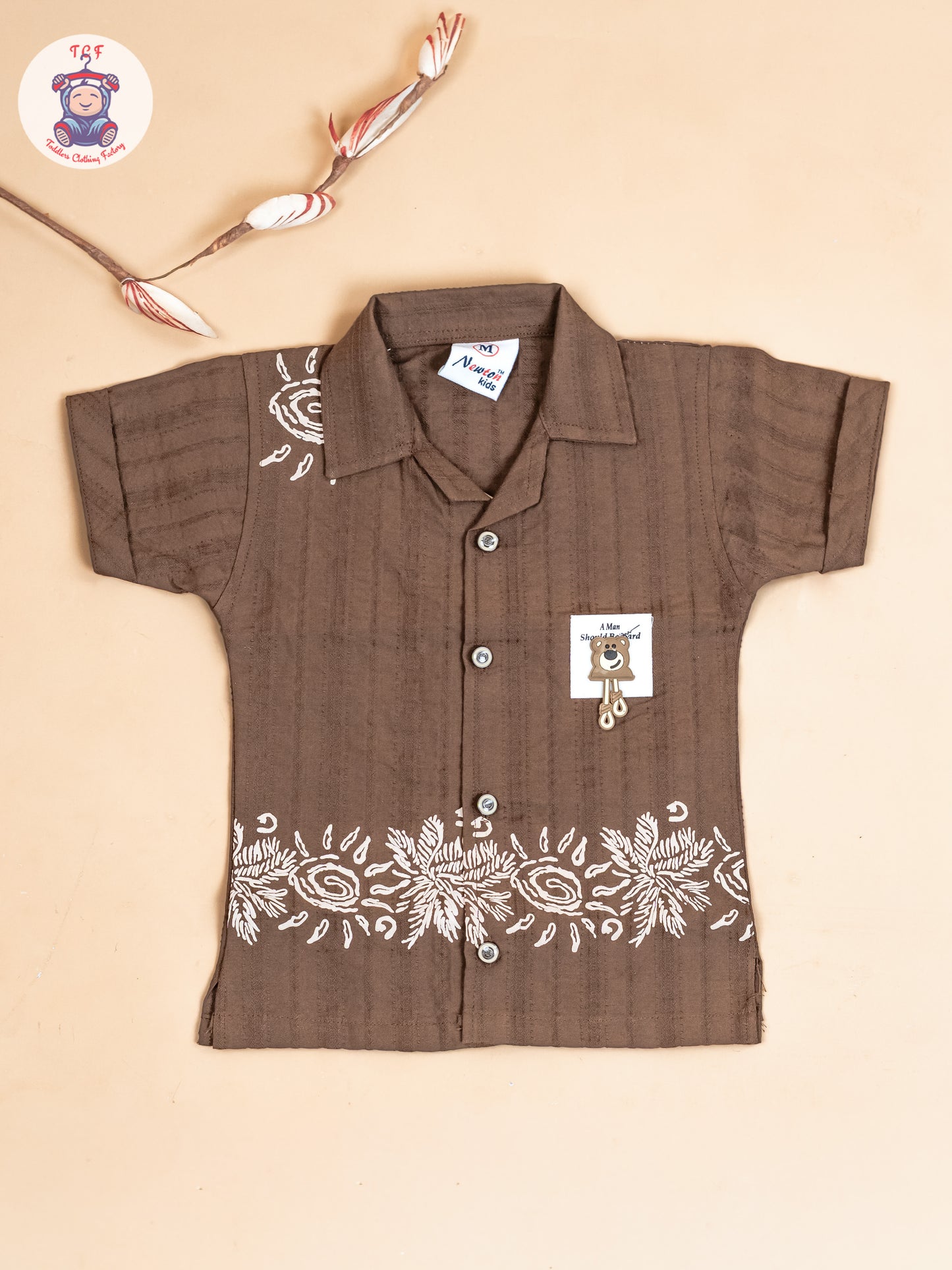 Coffee Brown & Beige - Boys Readymade Cotton Shirts & Shorts