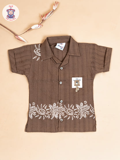 Coffee Brown & Beige - Boys Readymade Cotton Shirts & Shorts