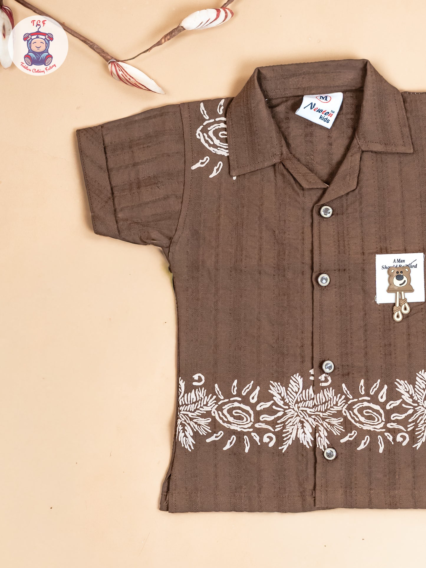 Coffee Brown & Beige - Boys Readymade Cotton Shirts & Shorts