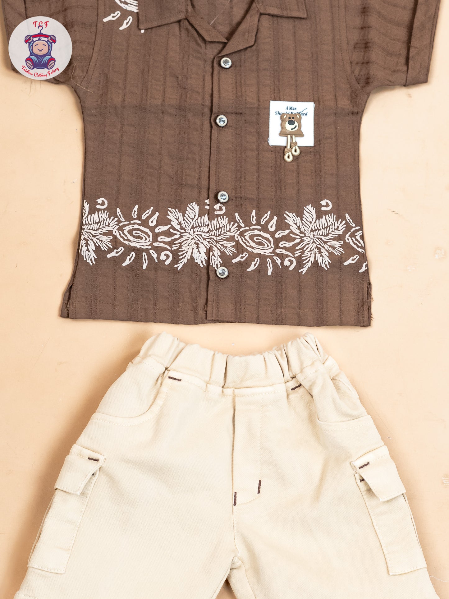 Coffee Brown & Beige - Boys Readymade Cotton Shirts & Shorts