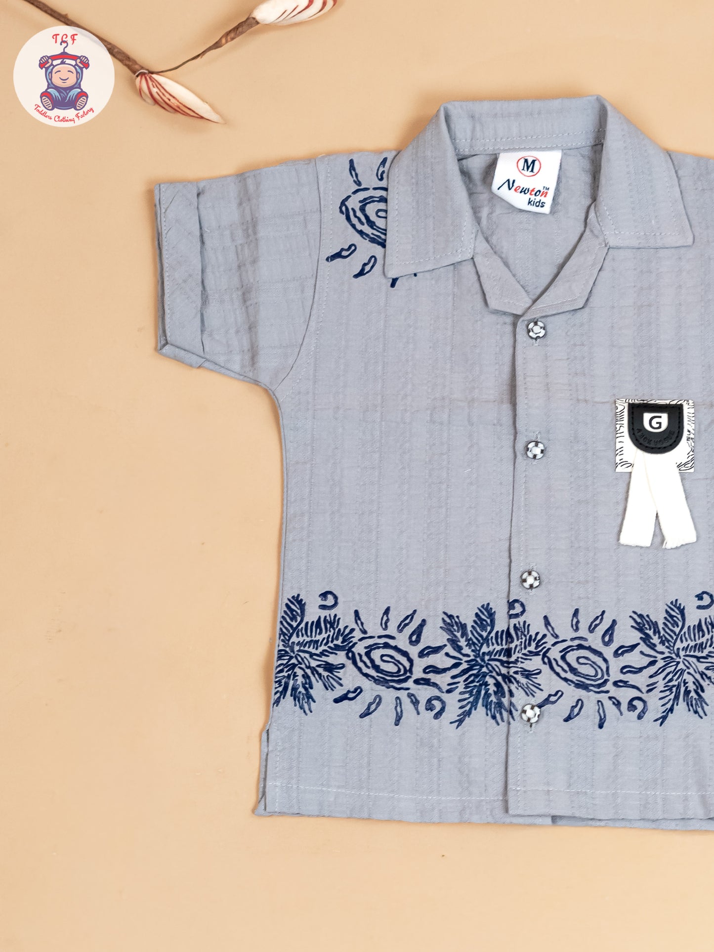 Grey & Navy Blue - Boys Readymade Cotton Shirts & Shorts