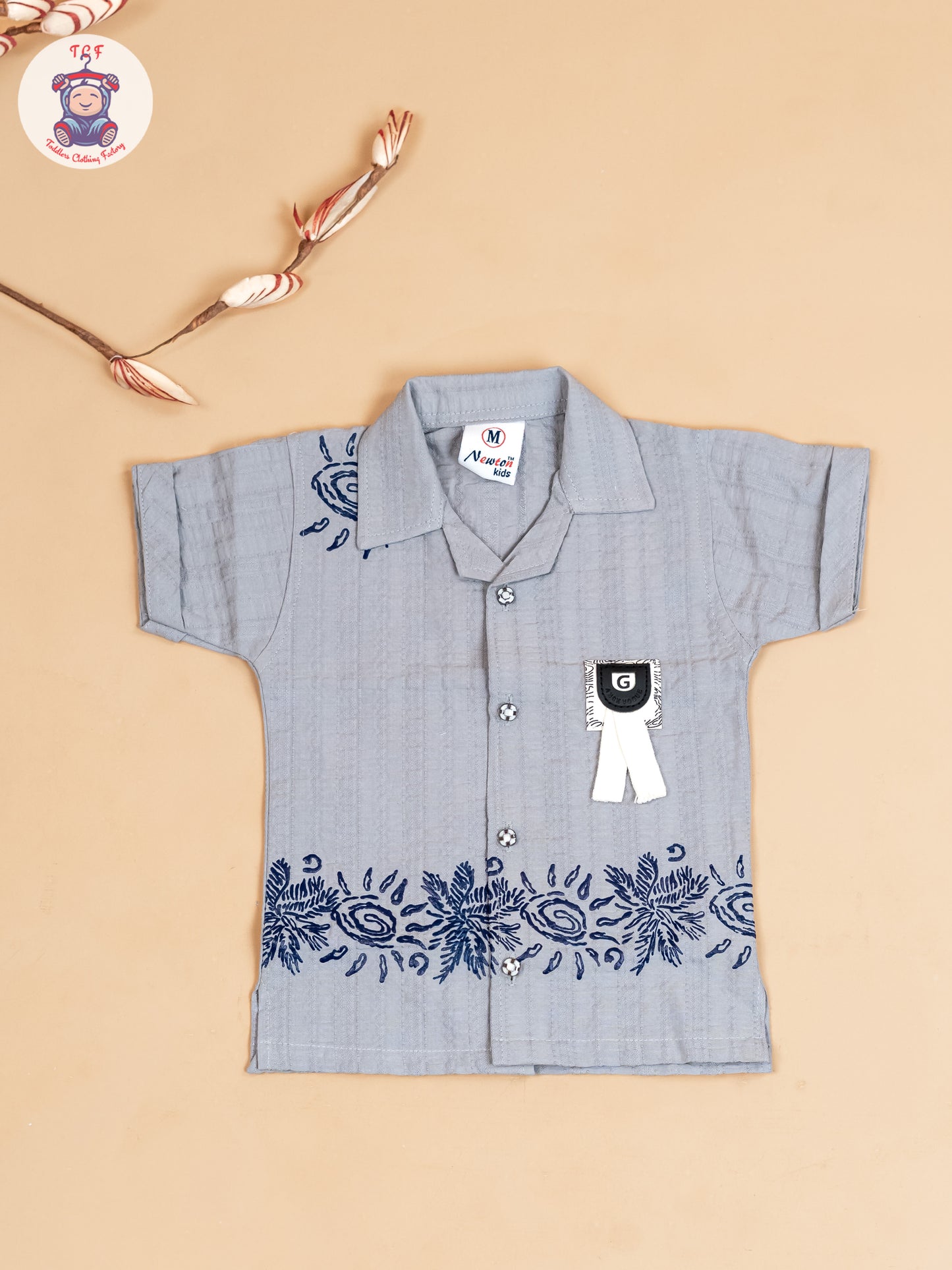 Grey & Navy Blue - Boys Readymade Cotton Shirts & Shorts