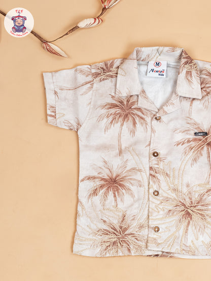 Cream & Brown - Boys Readymade Cotton Shirts & Shorts