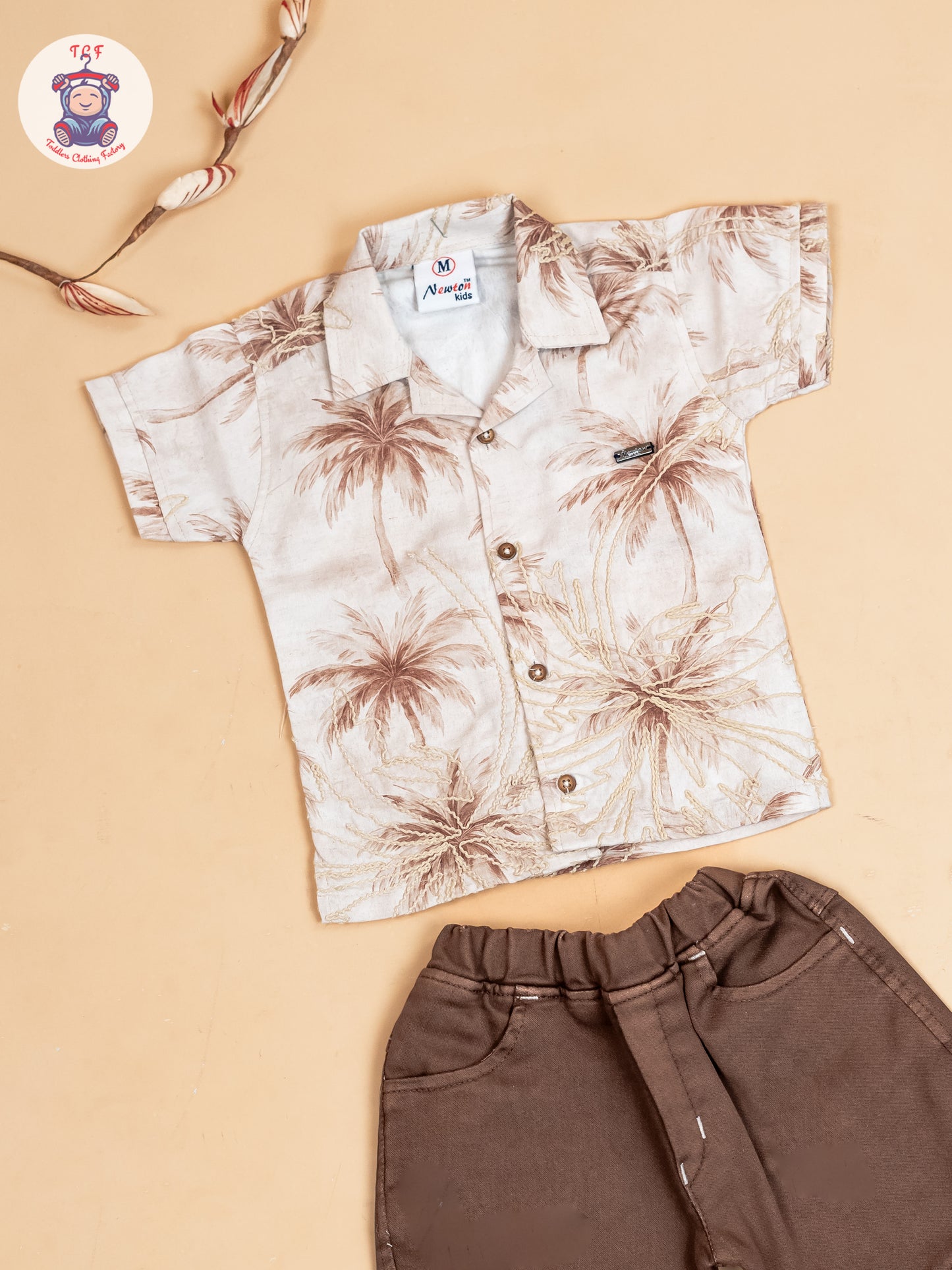 Cream & Brown - Boys Readymade Cotton Shirts & Shorts
