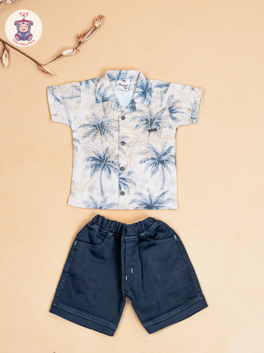 Grey & Navy Blue - Boys Readymade Cotton Shirts & Shorts