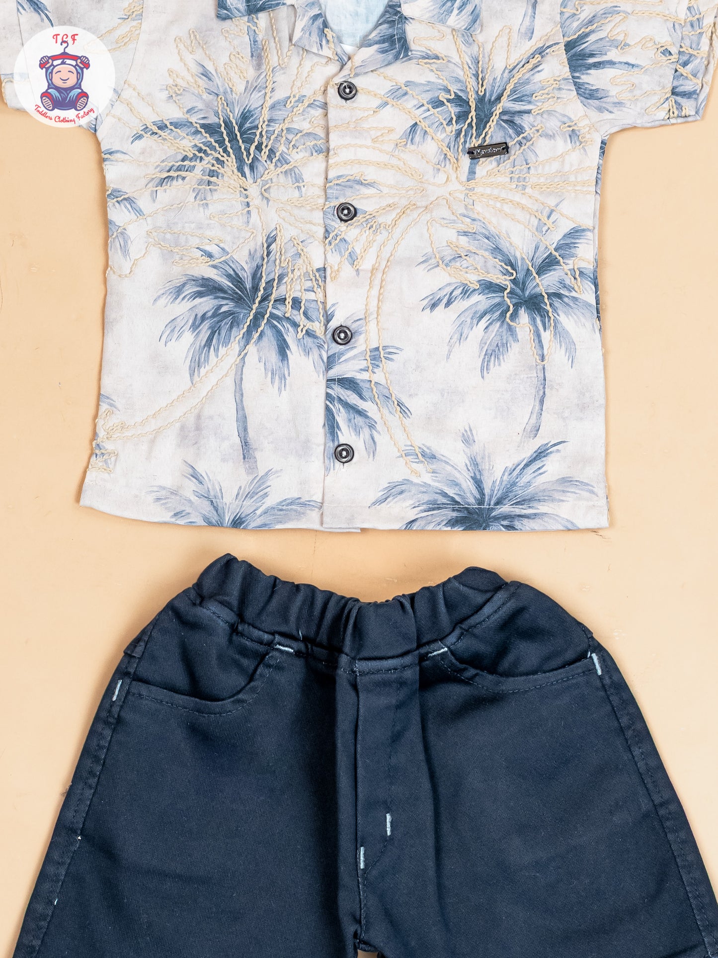 Grey & Navy Blue - Boys Readymade Cotton Shirts & Shorts
