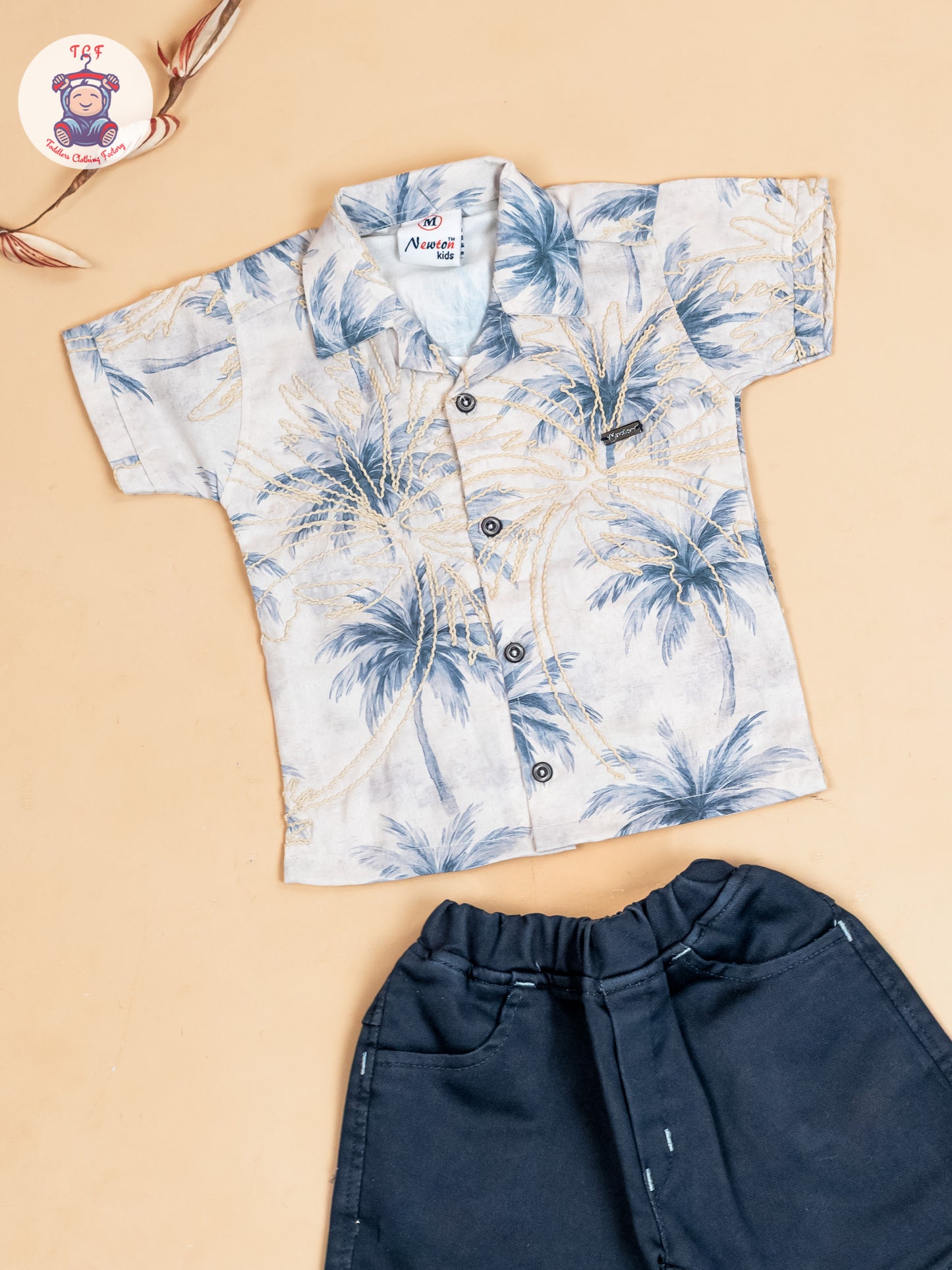 Grey & Navy Blue - Boys Readymade Cotton Shirts & Shorts