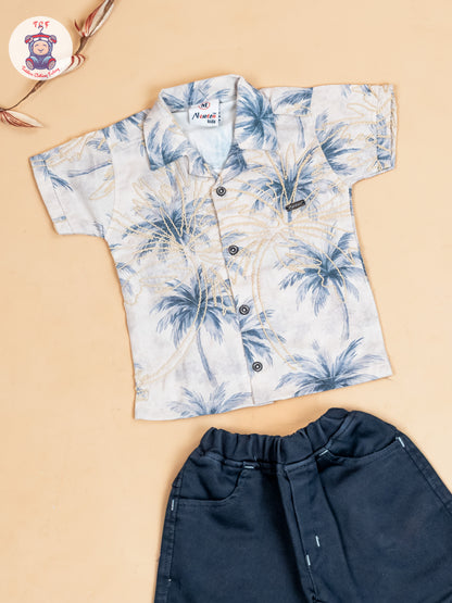 Grey & Navy Blue - Boys Readymade Cotton Shirts & Shorts