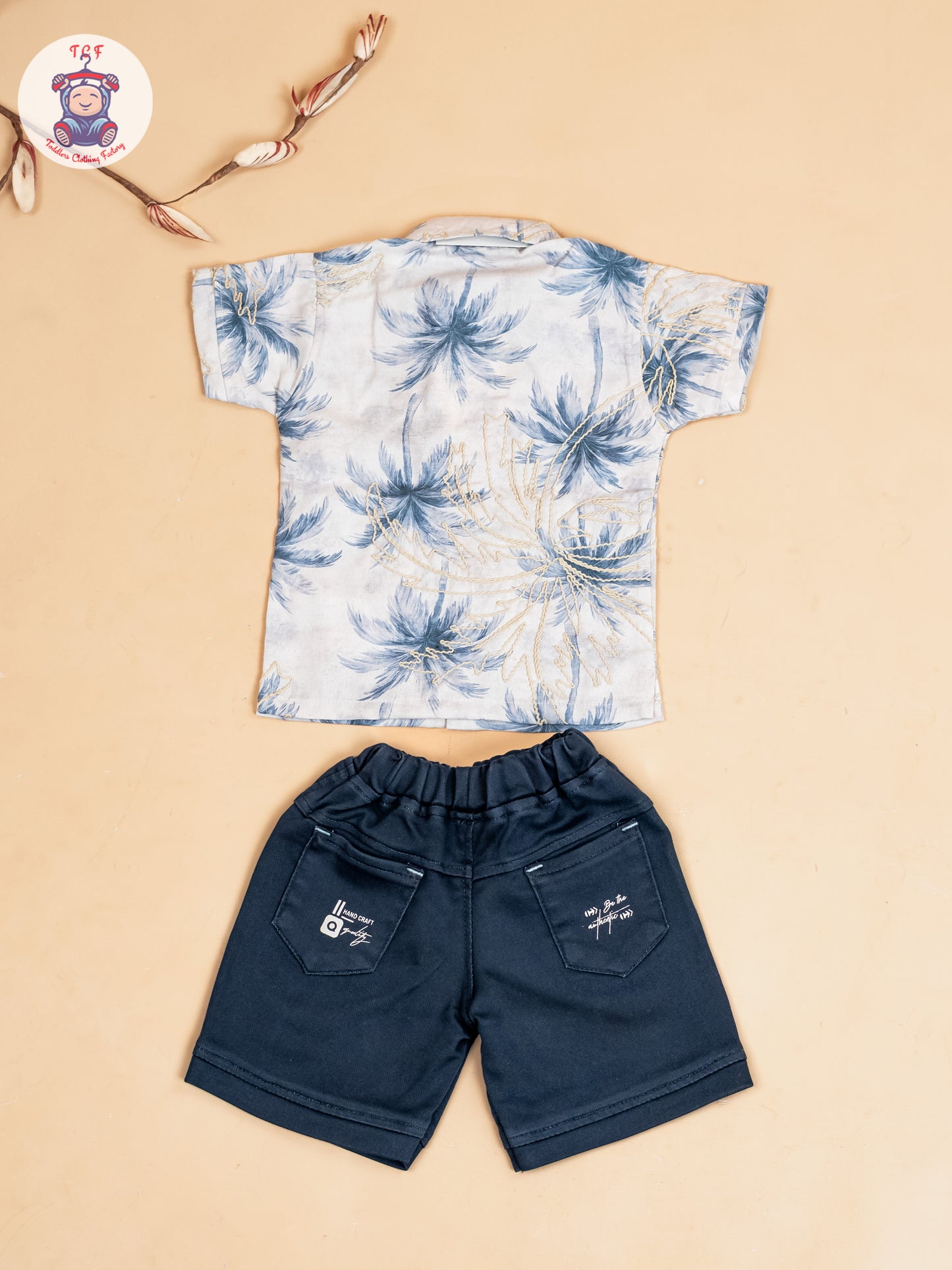 Grey & Navy Blue - Boys Readymade Cotton Shirts & Shorts