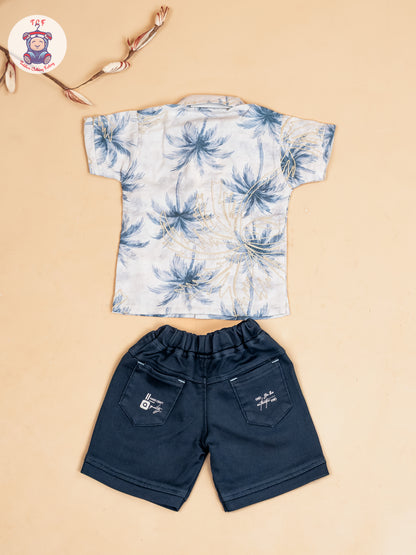 Grey & Navy Blue - Boys Readymade Cotton Shirts & Shorts