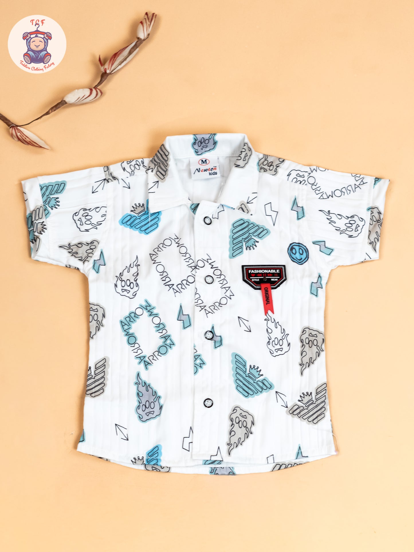 White & Light Blue - Boys Readymade Cotton Shirts & Shorts