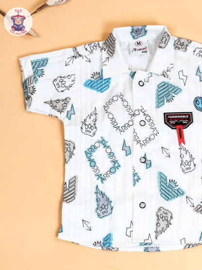 White & Light Blue - Boys Readymade Cotton Shirts & Shorts
