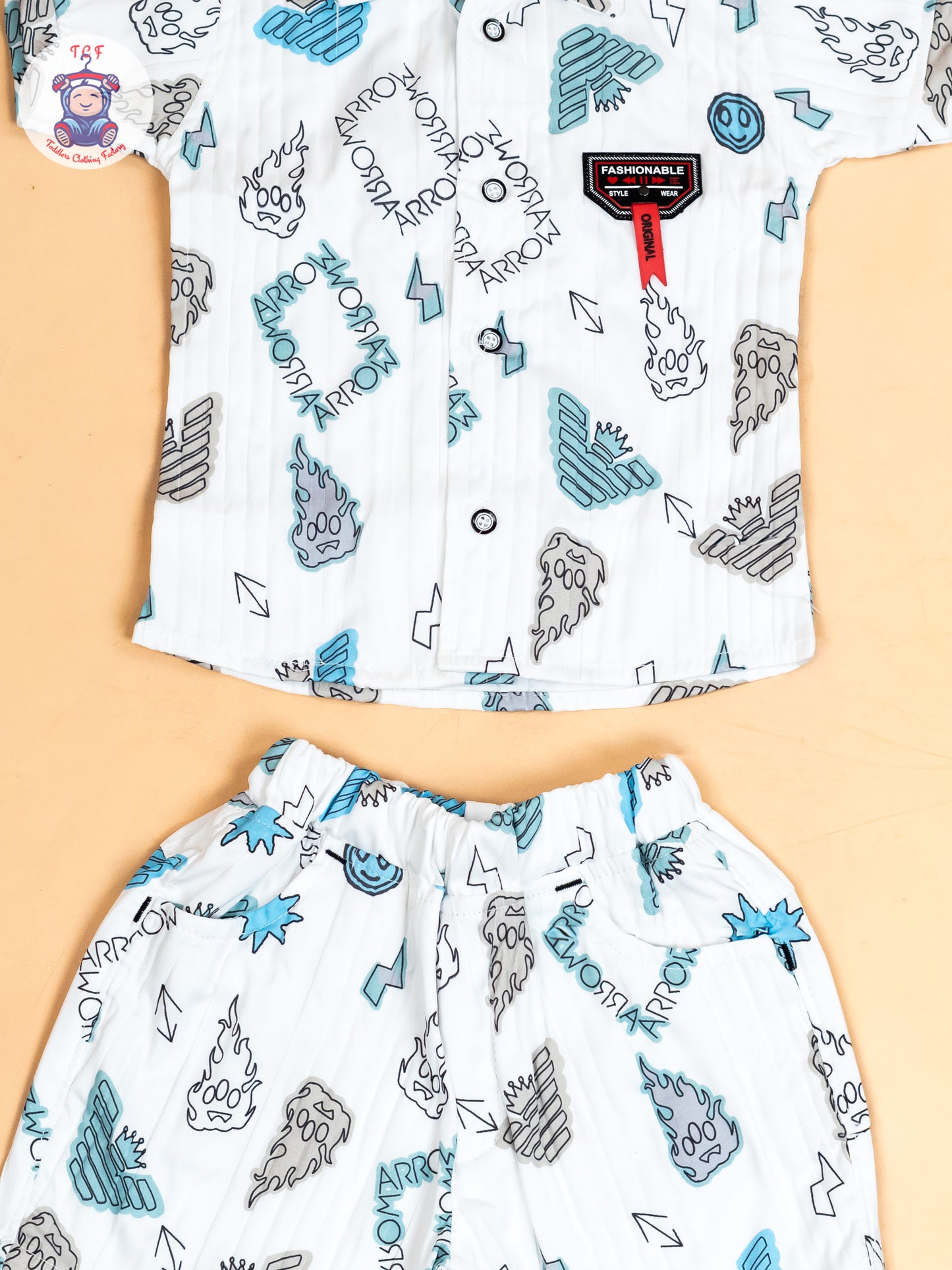 White & Light Blue - Boys Readymade Cotton Shirts & Shorts