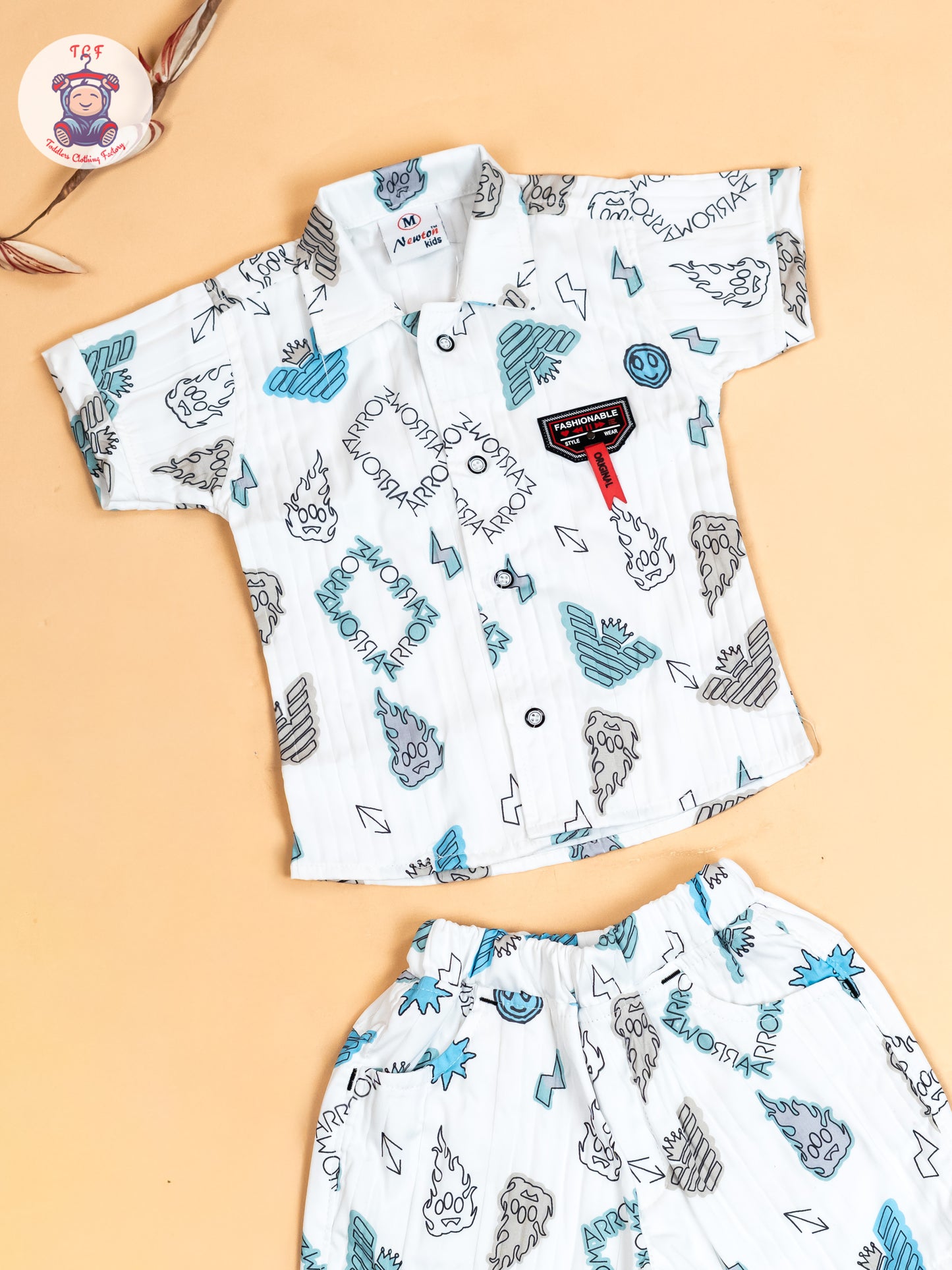 White & Light Blue - Boys Readymade Cotton Shirts & Shorts