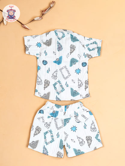 White & Light Blue - Boys Readymade Cotton Shirts & Shorts