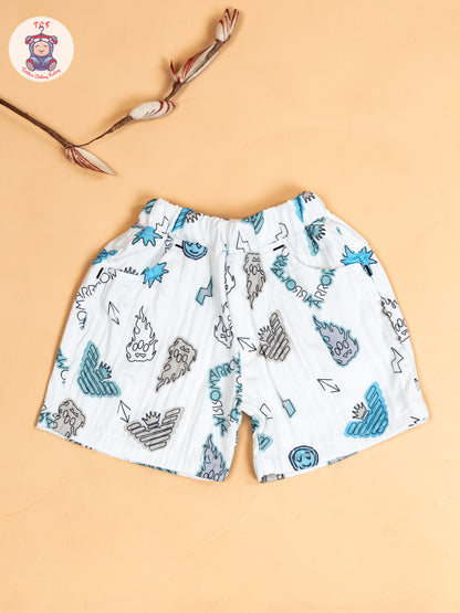 White & Light Blue - Boys Readymade Cotton Shirts & Shorts