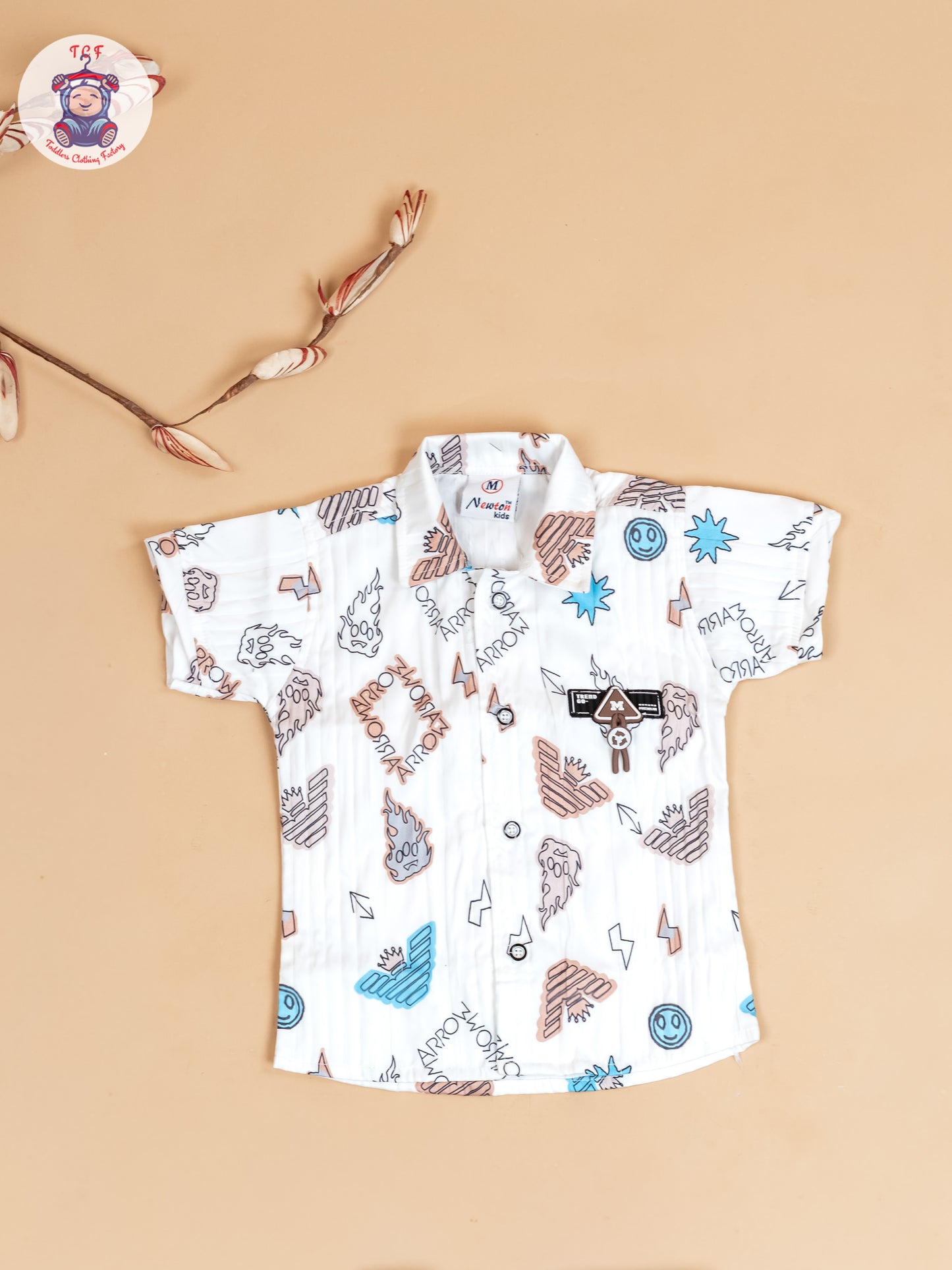 White & Light Brown - Boys Readymade Cotton Shirts & Shorts