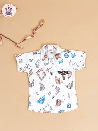 White & Light Brown - Boys Readymade Cotton Shirts & Shorts
