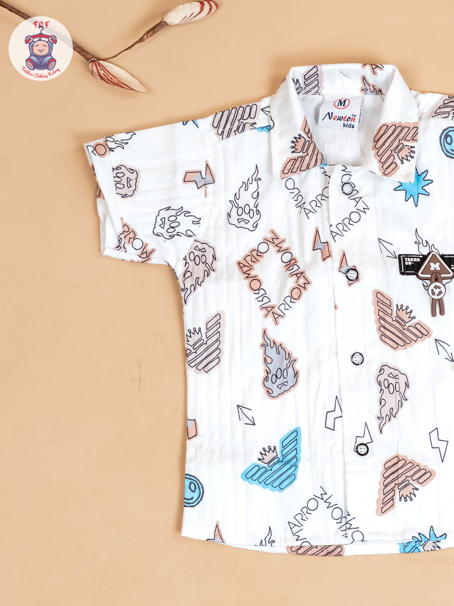 White & Light Brown - Boys Readymade Cotton Shirts & Shorts