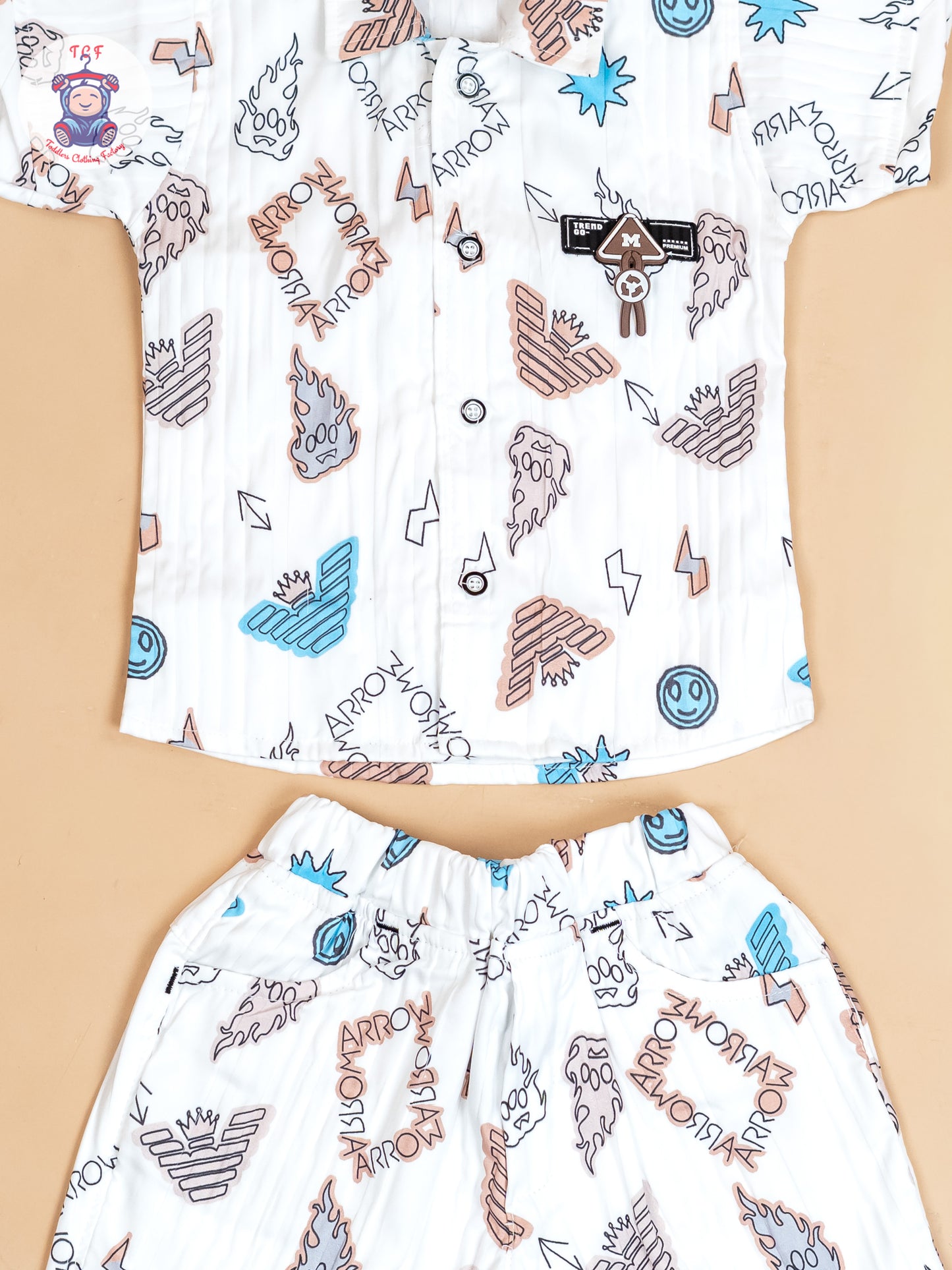 White & Light Brown - Boys Readymade Cotton Shirts & Shorts
