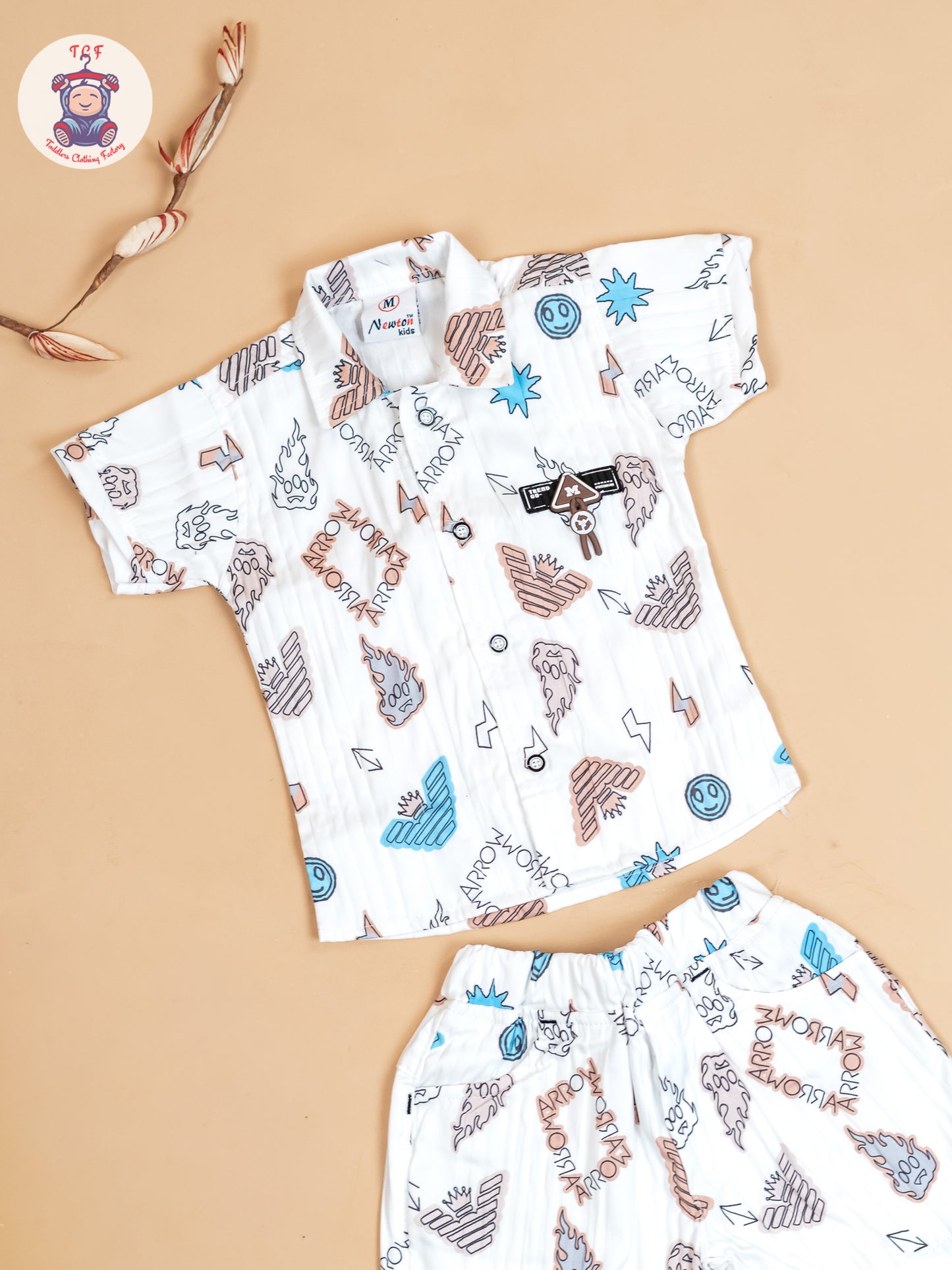 White & Light Brown - Boys Readymade Cotton Shirts & Shorts