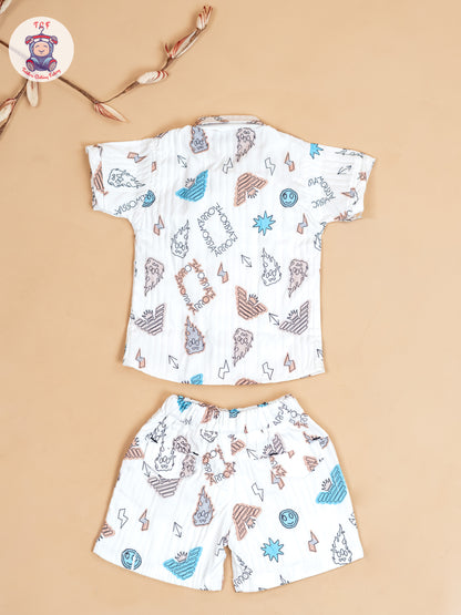 White & Light Brown - Boys Readymade Cotton Shirts & Shorts