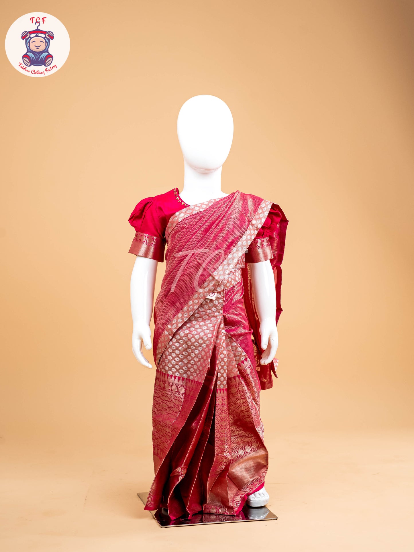 Pink - Girls Readymade Welcro Saree